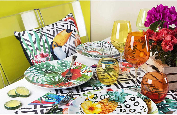 Excelsa Tropical Chic Teller-Set, 18 Stück, Porzellan, Mehrfarbig