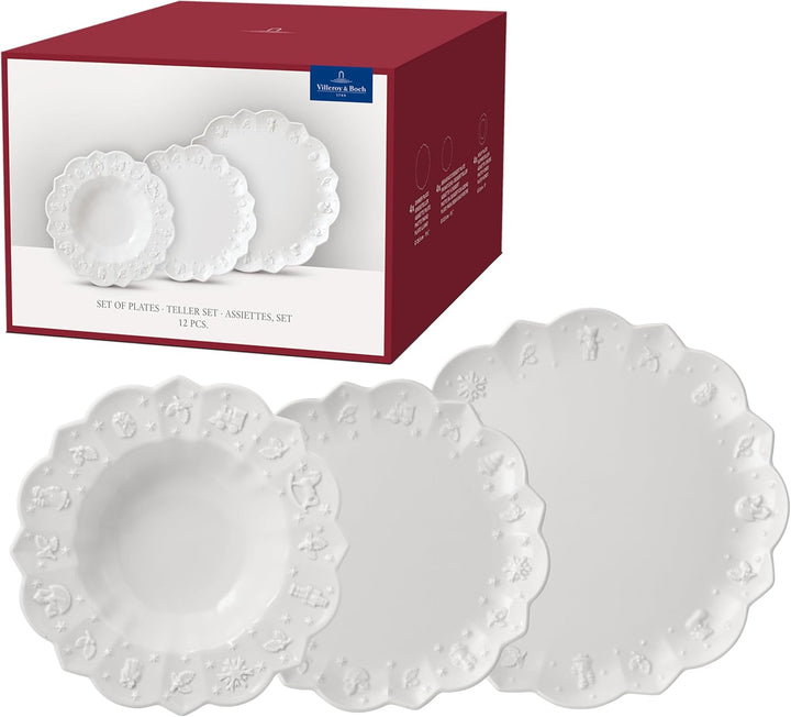 Villeroy & Boch – Toy'S Delight Royal Classic Geschirr-Set 12 Teilig Weiß, Spülmaschinenfest, Mikrowellensicher, Teller, Tellerset, Geschirrset 4 Personen, Weihnachtsgeschirr Toys, Premium Porcelain