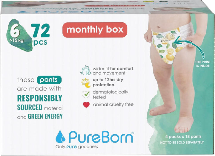 Pureborn Baby Premium Windeln Pants, Höschenwindeln, Größe 7 (17+ Kg), 16 Stück, Optimaler Schutz Für Tag Und Nacht, Dermatologisch Getestet, Ultraweich, Hautfreundlich