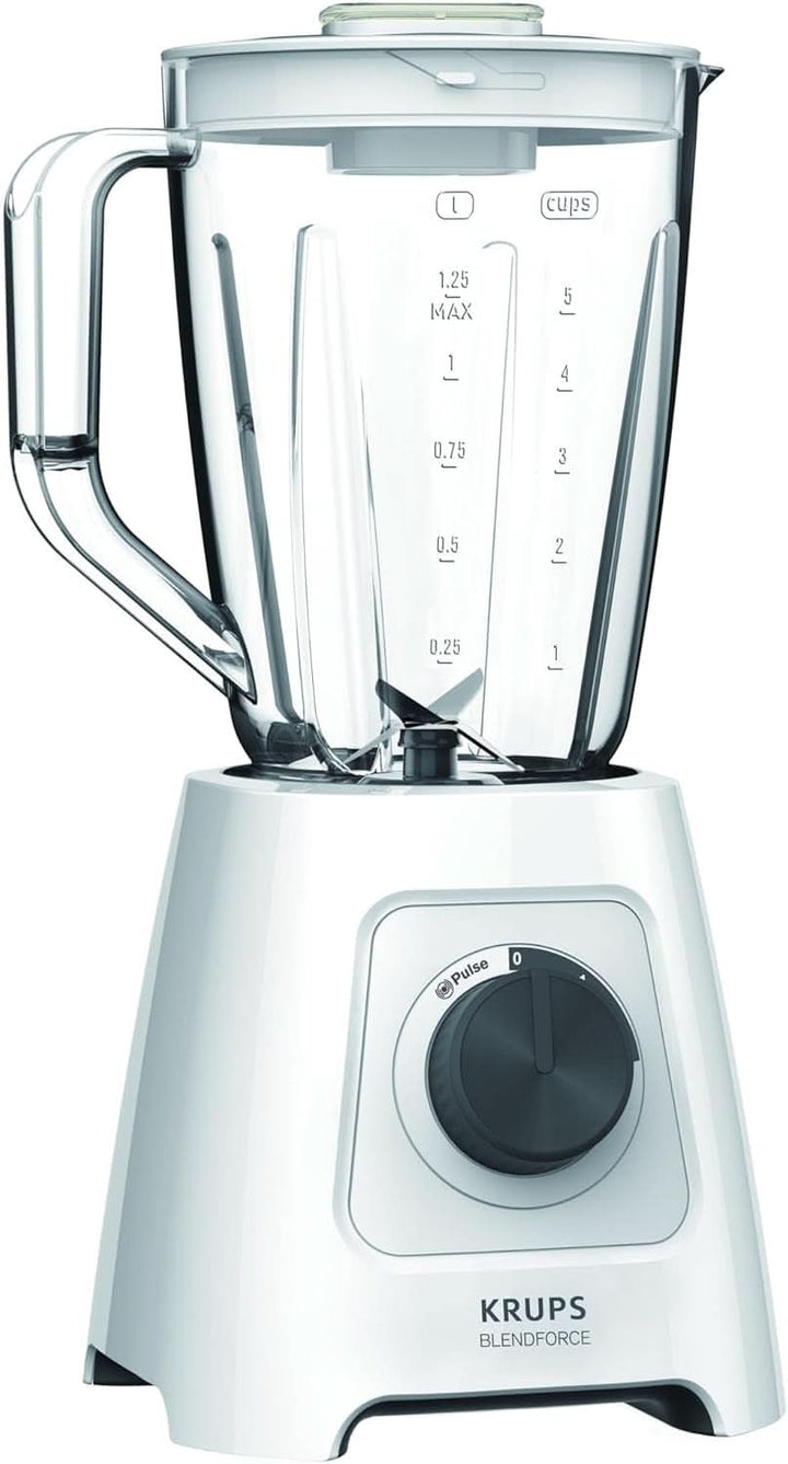 Krups KB439D Blendforce 2 Standmixer | 800 Watt | 5 Geschwindigkeiten | Pulsfunktion | 1,75 Liter Thermoglasbehälter (Nutzvolumen: 1,25 Liter) | Stoßfest | Eiszerkleinerer | Edelstahl