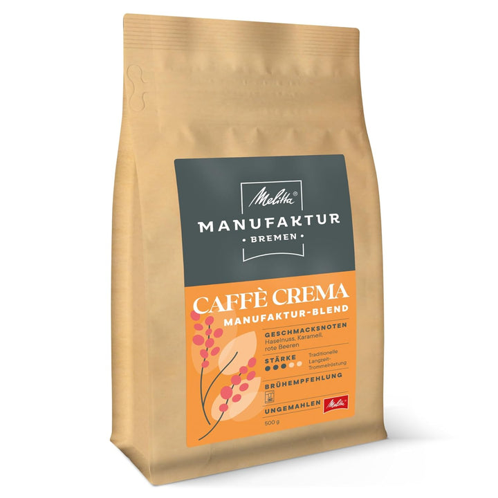 Melitta Manufaktur-Kaffee Caffè Crema Spezialitäten-Kaffee, 500G, Kaffee-Bohnen, Ungemahlen, Single-Origin-Farm-Kaffee Aus Costa Rica, Geröstet in Deutschland, Stärke 3