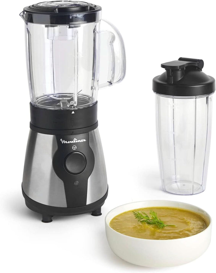 Blend&Go LM1B1D 300W Mixer, Smoothie-Mixer Mit 750 Ml Kunststoffkrug, Inklusive 750 Ml Tragbarer Flasche, 4 Abnehmbaren Klingen, Edelstahloberflächen