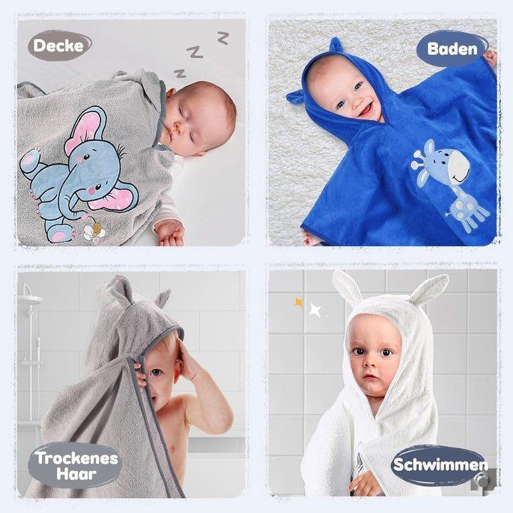 Kapuzenhandtuch Baby Handtuch Kapuze 100% Baumwolle Badeponcho Kinder- Oeko TEX - Babyhandtuch Mit Kapuze Weich & Super Saugfähig 0-3 Jahre-Löwe