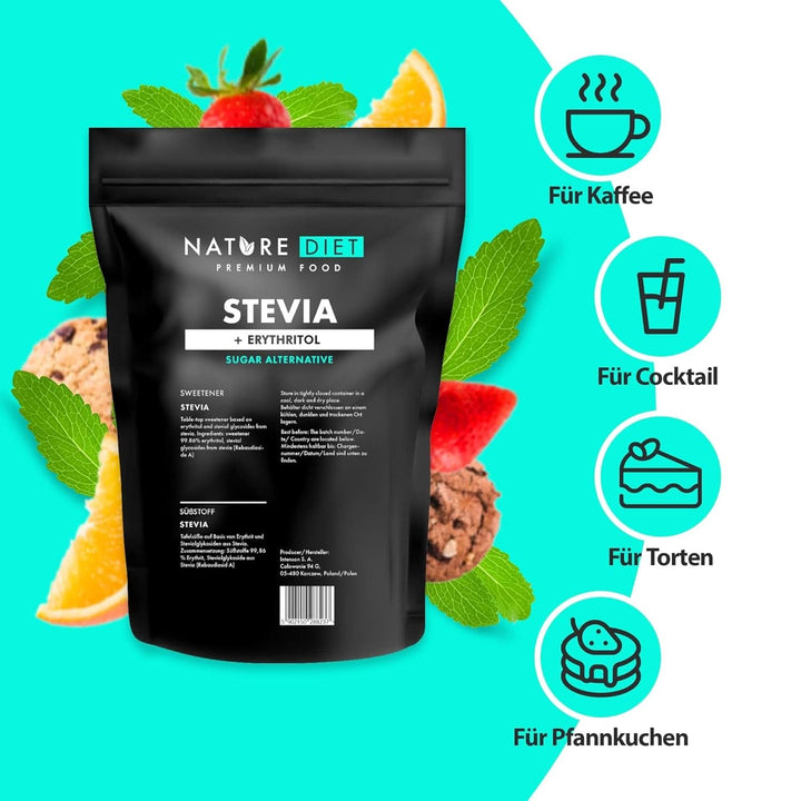 Nature Diet - Stevia Süßstoff 1000G | Natürlicher Süßstoff | Kalorienarm | Zuckerersatz