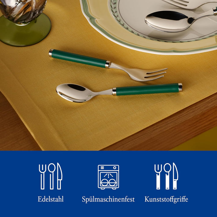 Villeroy & Boch – Play! Green Garden Tafelbesteck 30 Teilig 6 Personen Grün, Spülmaschinenfest, Besteck Bunte Griffe, Besteck Kunststoffgriffe, Besteck Set, Essbesteck, Edelstahl, Kunststoff