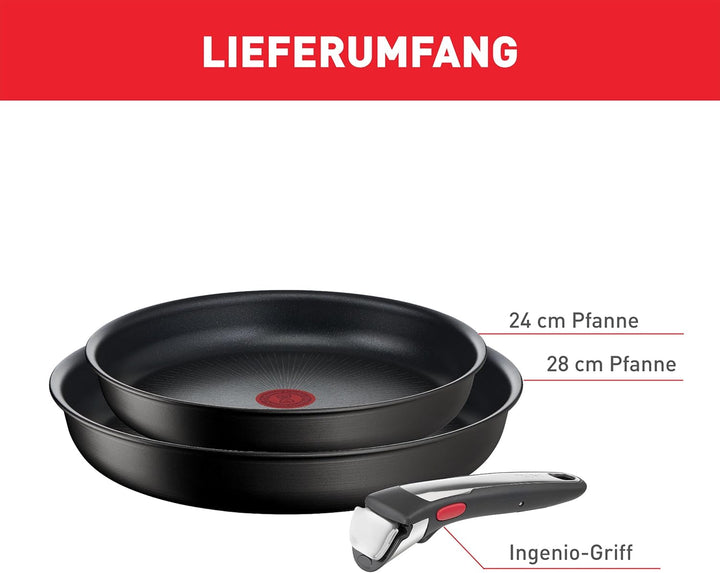 Tefal L39591 Ingenio Unlimited | Stapelbar | Antihaftversiegelung | Induktionsgeeignet | Thermo-Signal Temperaturanzeiger | Schwarz | 3-Teiliges Set