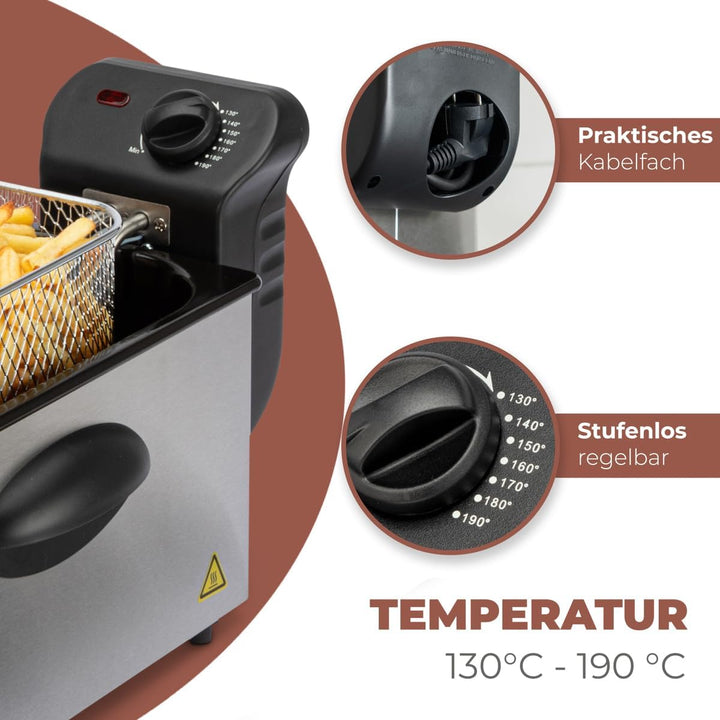 Bomann® Fritteuse Mit 3L Kapazität | Friteuse Mit Fett | Friteuse Öl Mit Kaltzonentechnik & Abtropfvorrichtung | Fritteusen Mit Stufenlos Regelbarerem Thermostat | 2000W | Gastro Friteuse FR 2264 CB