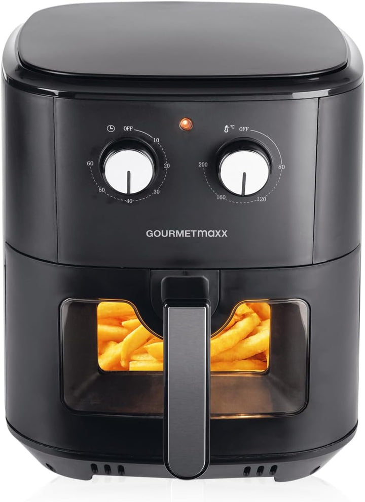 Gourmetmaxx Digitale Heißluftfritteuse XXL - 9L Ofen | Airfryer Mit Timerfunktion, Touchdisplay, Drehspieß, Schaschlikspießen | Fettarm, Energiesparend Frittieren | 8 Programme, 1800 W