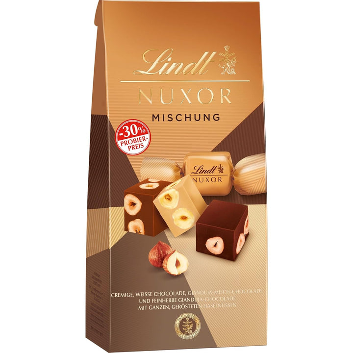 Lindt NUXOR Beutel Mischung, Promotion | 103G Beutel | Cremige Gianduja Schokolade (Weiss, Vollmilch Und Feinherb) Mit Ganzen, Gerösteten Haselnüssen | Pralinen Geschenk | Schokoladengeschenk