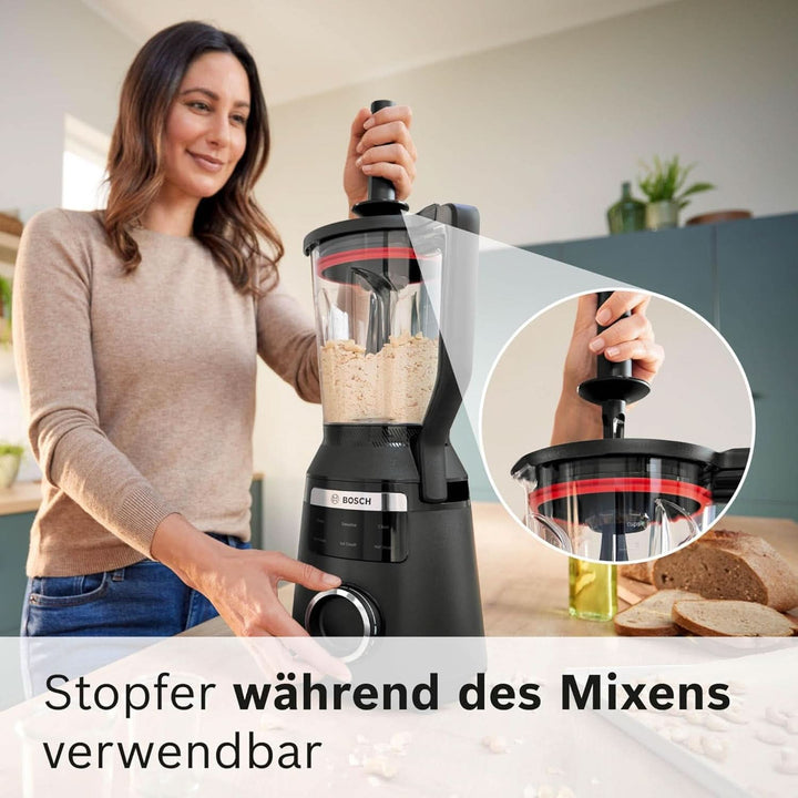 Highspeed-Standmixer Vitapower Serie 6 MMBD665B1, 45.000 U/Min, 6 Programme Inkl Heiße Suppe & Reinigung, 2 L Mixbehälter, Stopfer, Spülmaschinenfeste Teile, Made in Europe, 1800W, Schwarz