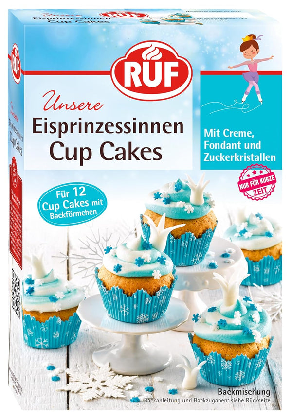 RUF Cupcakes Für Eis-Prinzessinen Und Prinzen, Mit Torten-Creme in Eisblau, Zucker-Eiskristallen Und Fondant Für Zuckerkronen, Inkl. 12 Backförmchen, 1 X 391G