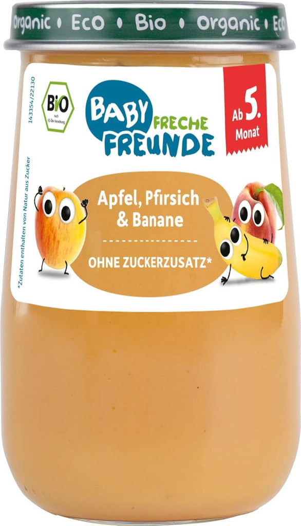 BABY FRECHE FREUNDE Bio Gläschen Abendbrei Banane, Apfel Mit Grieß Für Babys Ab 6 Monaten, Ohne Zuckerzusatz, 6 X 190G