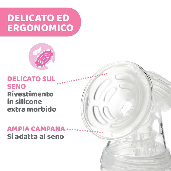 Chicco Elektrische Milchpumpe Mit Stimulations- Und Extraktionsphasen, 10 Intensitätsstufen, Bequem Und Schnell, Ergonomische Form, Mit Geneigtem Sauger Und Auslaufsicherem Deckel, Weiß, 150 Ml