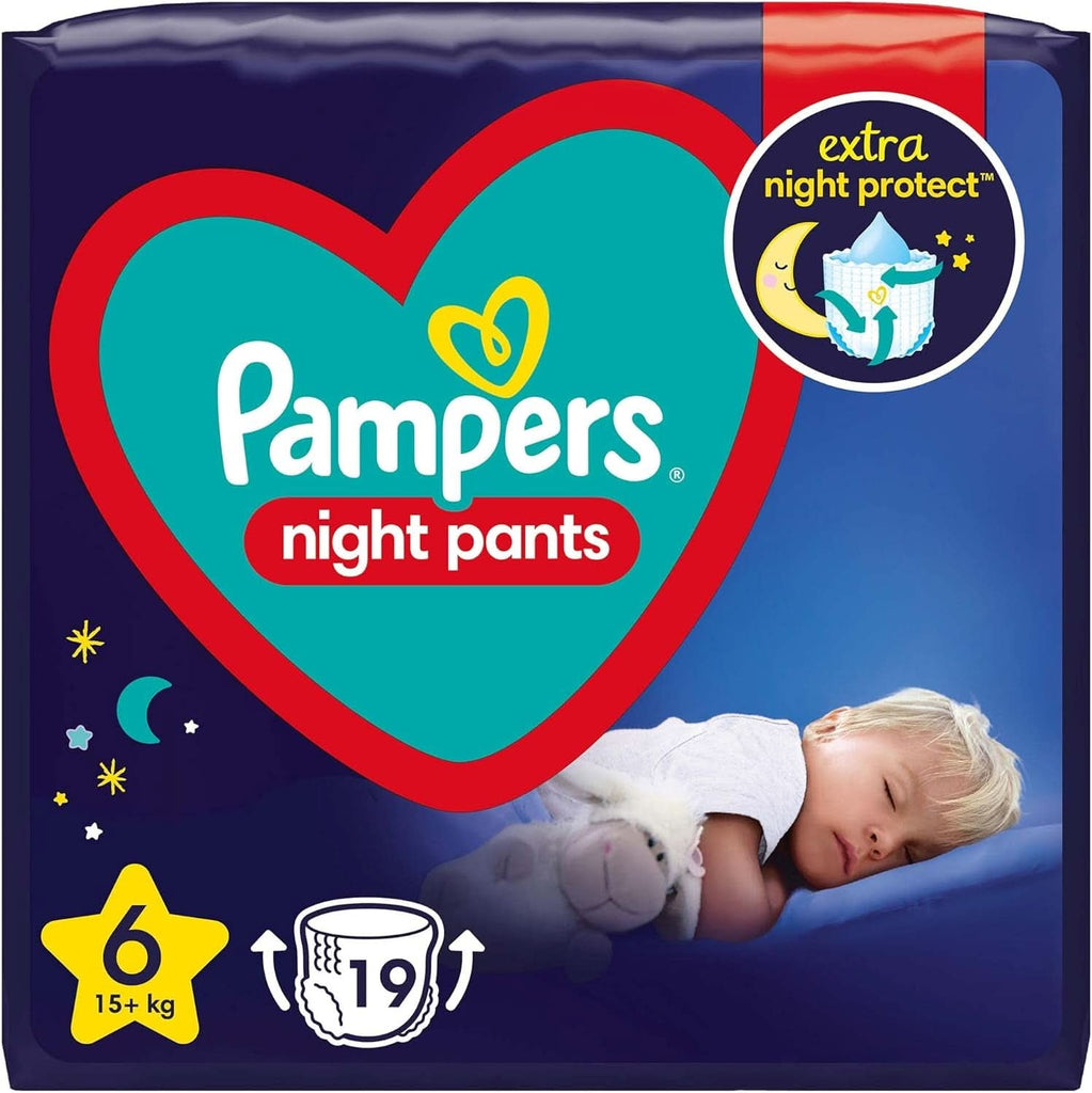 Pampers Night Pants mărimea 6 (15+ kg), 19 scutece, scutecele de noapte oferă protecție toată noaptea