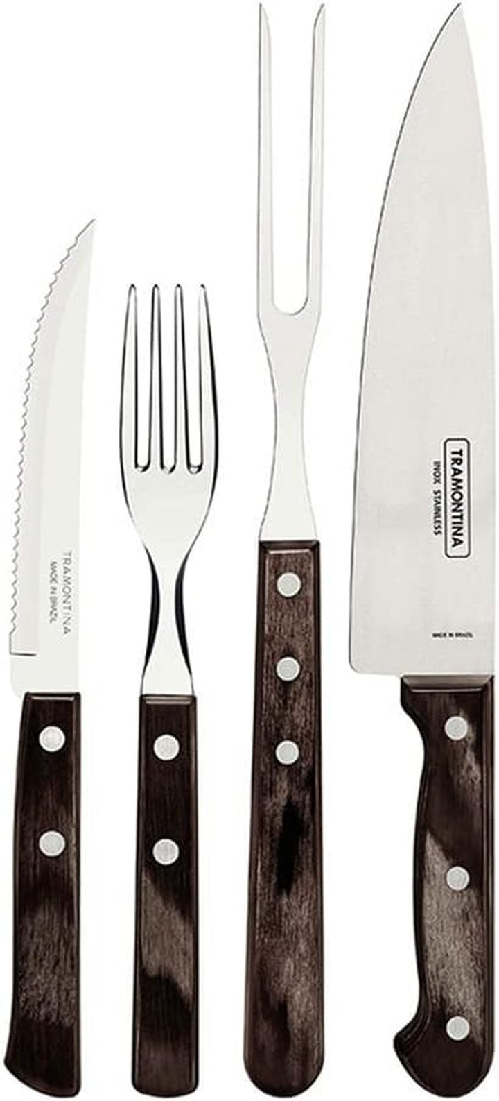 Tramontina Grillbesteck Set, 14-Teilig, Edelstahl, Grillset Mit Steakbesteck, Tranchiergabel Und Tranchiermesser, FSC