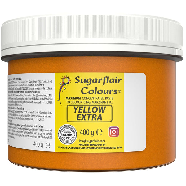 Sugarflair Lebensmittelfarbe Max Konzentriert Yellow Extra, Lebensmittel Farbstoff Hoch Konzentriert Für Marzipan Und Fondant, Max Concentrate Paste Colour - 400G