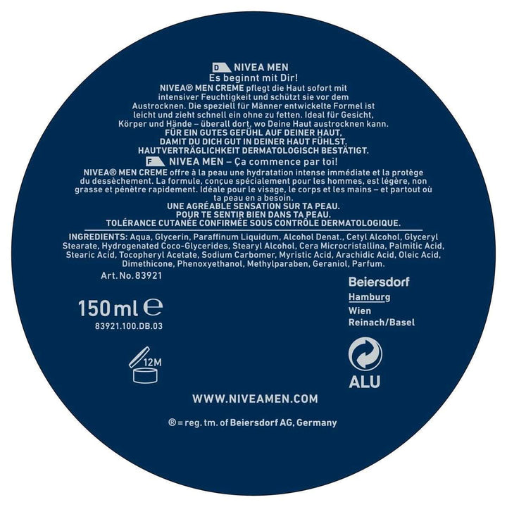 NIVEA MEN Creme, cremă hrănitoare pentru piele cu vitamina E, 150 ml