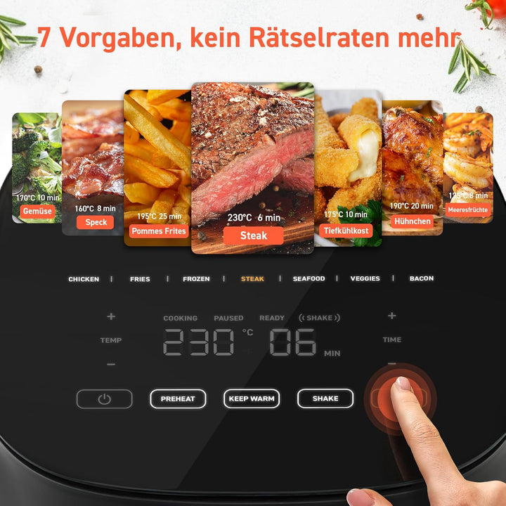 COSORI Airfryer, 7-In-1 Heissluftfritteuse 4,7 L, Max 230℃ & 55Db Leise Heißluftfritteuse, 100+ Rezpete, Hähnchen, Steak, Speck, Tiefkühlkost, 55% Energiesparend, Spülmaschinenfest