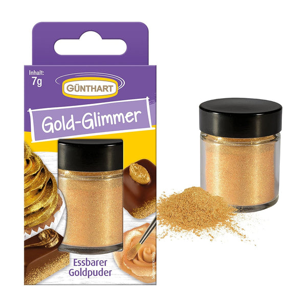 Günthart Backdecor Gold Puder - Essbarer Glitzer, Lebensmittelfarbe Pulver, Glitzer Für Getränke - Goldstaub Glänzend Glimmer Für Backenbegeisterte, 1Er Pack (1 X 7 G)