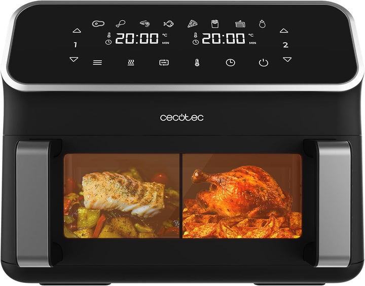 Cecotec Heißluftfritteuse 9 L Cecofry Advance Double. 2850 W, Kompakte, Digitale Und Ölfreie Diätfritteuse, Zwei Körben Mit Doppelter Temperatur Und Perfectcook-Technologie