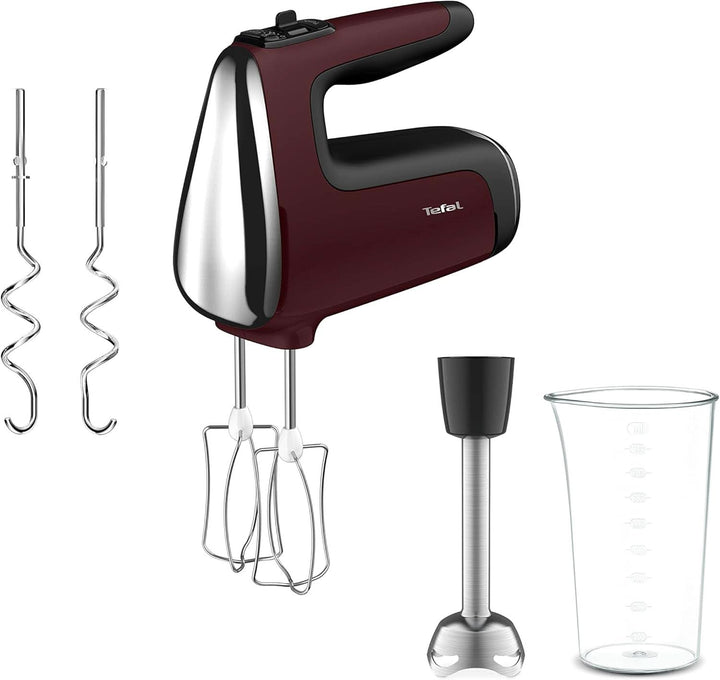 Tefal HT650E Power Mix Silence Handmixer | 600 Watt | Variabler Geschwindigkeitsregler | Turbo- Und Auswurf-Funktion | Extrem Leiser Motor | Inkl. 2 Rührbesen Und 2 Knethaken | Grau