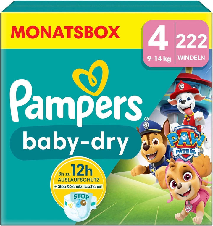 Pampers Paw Patrol (Baby-Dry), scutece mărimea 6 (13Kg-18Kg), ediție limitată, 164 de scutece, protecție completă împotriva scurgerilor până la 12H