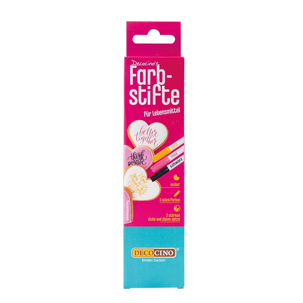 DECOCINO Lebensmittel-Farbstifte –3Er Set – Essbare Filzstifte Mit Lebensmittel-Farbe – Zum Verzieren Von Kuchen, Torten Uvm. – Glutenfrei & Laktosefrei