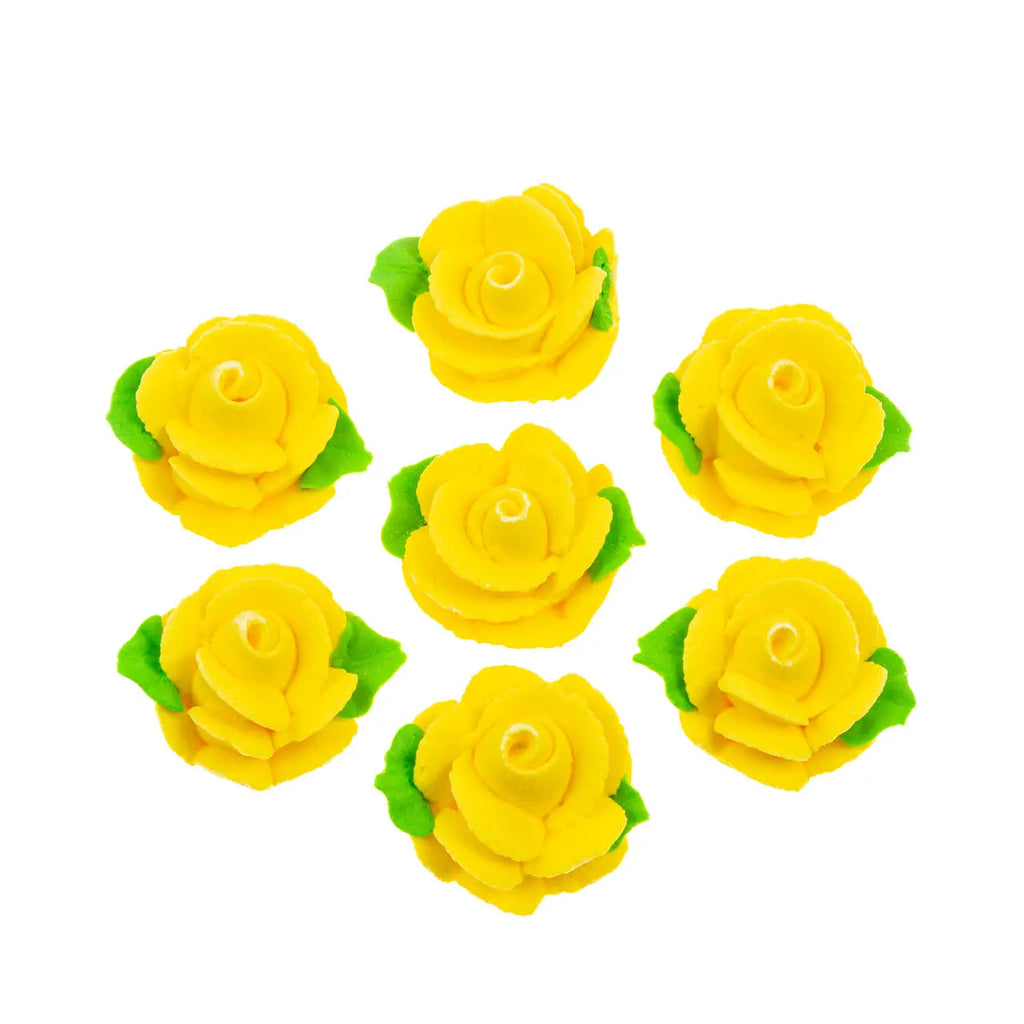 Set of 7 edible sugar decorations, yellow roses