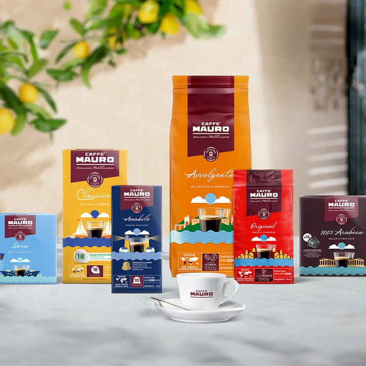 Caffè Mauro – Kaffeebohnen – 1 Kg – Avvolgente Mischung – Mittlere Röstung – Intensität 8/10 – Hergestellt in Italien – 1Kg Packung