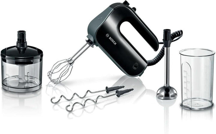 Bosch Handrührer Home Professional Styline MFQ4980B, 5 Stufen, 2 Edelstahl Rührbesen- Und Knethaken, Mixstab Edelstahl, Universalzerkleinerer, 850 W, Schwarz/Dark Silver