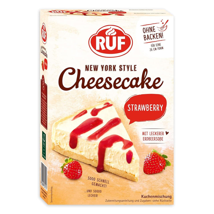 RUF New York Cheesecake Strawberry No Bake, Cheesecake american original cu sos de căpșuni, 360 grame