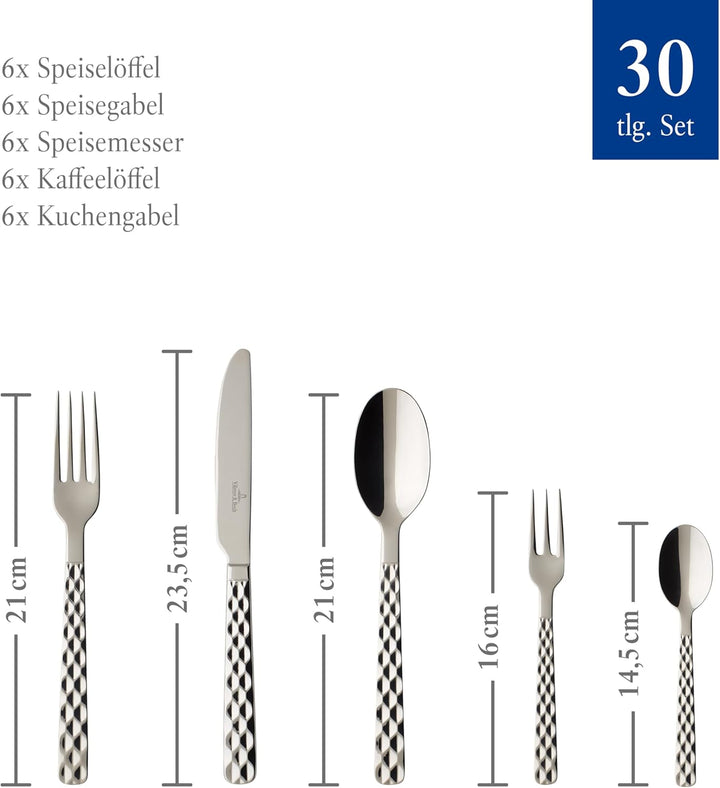 Villeroy & Boch – Boston Besteck Set 30 Teilig 6 Personen, Spülmaschinenfest, Rostfrei, Tafelbesteck, Essbesteck, Gabel, Messer, Besteck 30 Tlg., Essbesteck Set, Besteckset, Edelstahl