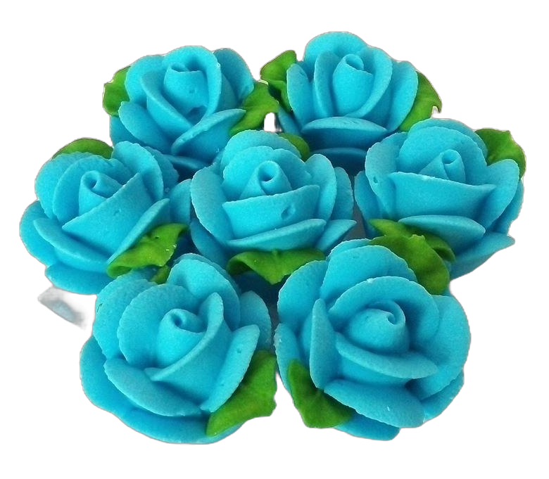 Set of 7 edible sugar decorations, blue roses