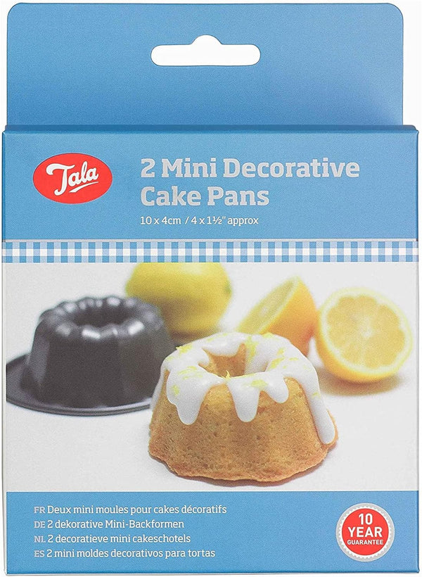 Tala Mini-Kuchenformen, Dekorativ, Antihaftend, Gugelhupf-Form, Gleichmäßige Hitzeverteilung, Gerillte Form, Karbonstahl, Breite, Flache Griffe, Spülmaschinen Und Gefrierschrankfest, 2 Stück