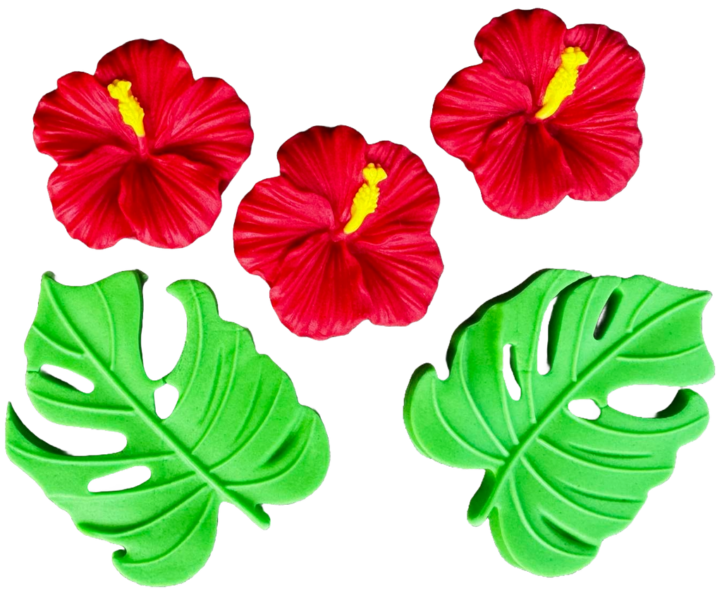 Set 5 decoratiuni comestibile din zahar, Hibiscus - Naty Shop 