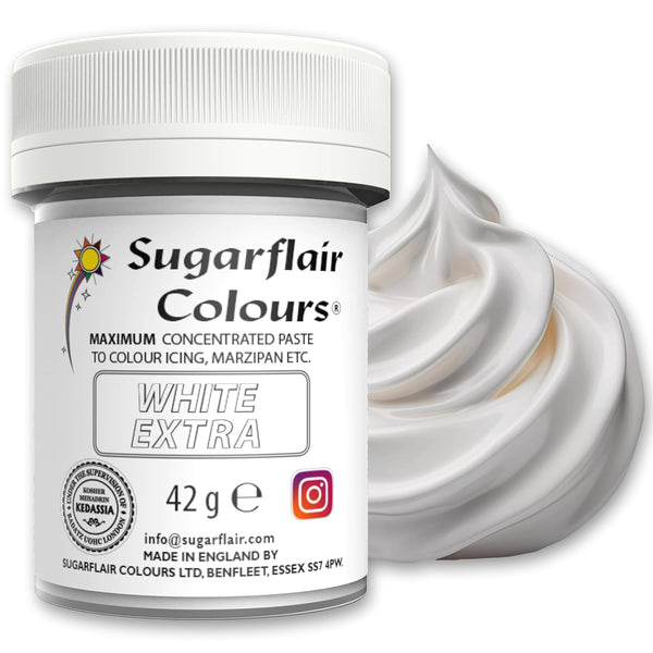 Sugarflair Lebensmittelfarbe Max Konzentriert White Extra, Lebensmittel Farbstoff Hoch Konzentriert Für Marzipan Und Fondant, Max Concentrate Paste Colour - 42G