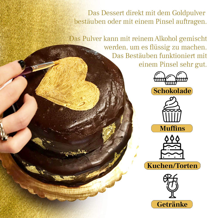 Goldpulver Essbar, 10G Lebensmittelfarbe Gold Ohne E171 Farbstoff, Goldstaub Zum Backen Und Dekorieren, Ideal Für Torten, Kuchen, Schokolade Und Getränke, Essbarer Glitzer