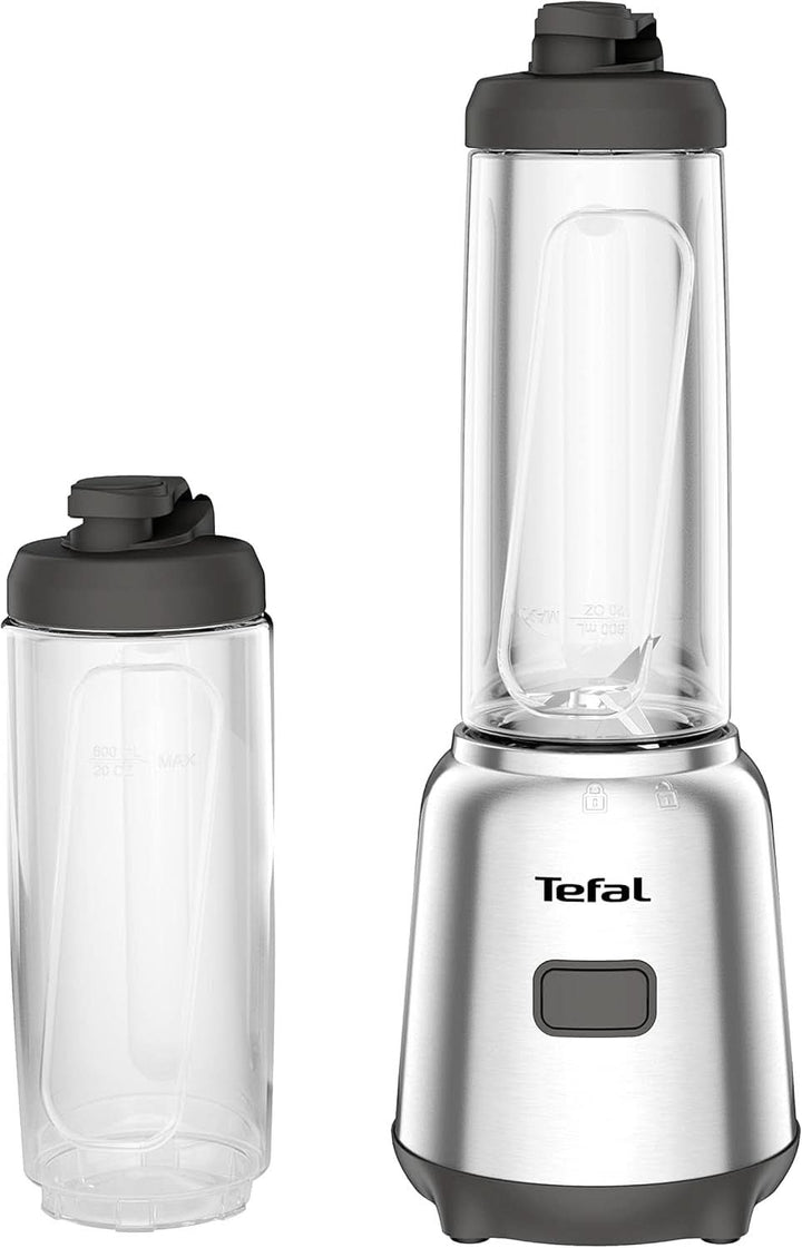 Tefal BL15FD Mix Und Move Mini-Standmixer, 300 Watt, 2 Flaschen To-Go in Premium Tritan, Kompaktes Design, Einfach Zu Reinigen, Abnehmbare Klingen, Einknopfbedienung, Silber/Grau