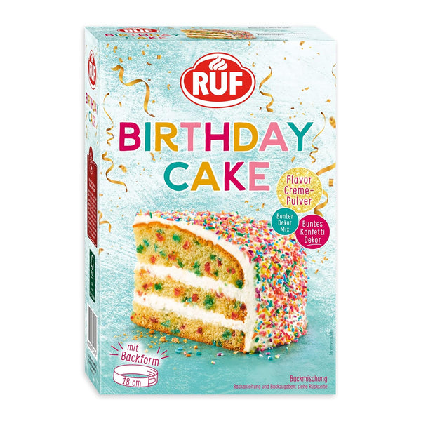 RUF Birthday Cake, Geburtstagskuchen, Schicht-Torte Aus Rührteig Und Konfetti-Streusel, Tortencreme Und Buntem Dekor-Mix, Für Kindergeburtstag, Familienfeier, Einschulung, 1X425G