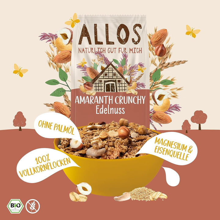 Allos Amaranth Crunchy Edelnuss | Bio Müsli | Nuss Müsli | Haferflocken | Frühstückscerealien | Vegan | 6Er Pack (6 X 400G)