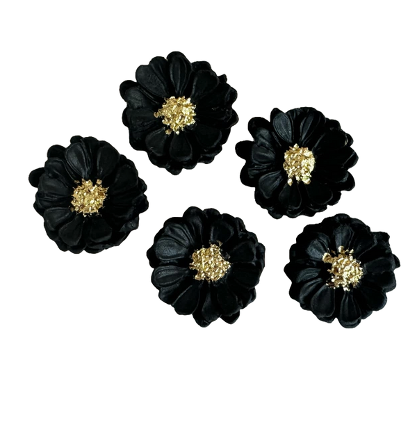 Set 5 edible decorations from sugar paste, black-gold flowers