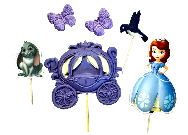 Lot de 6 décorations comestibles en pâte à sucre, Princesse Sofia