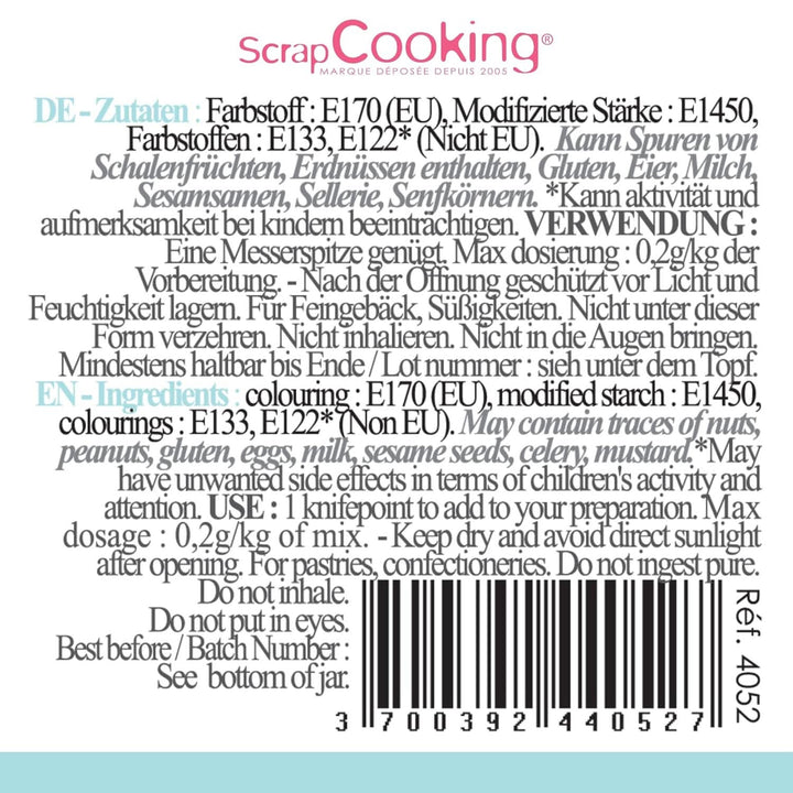 Scrapcooking, colorant alimentar pudră, albastru pastel, 5 grame