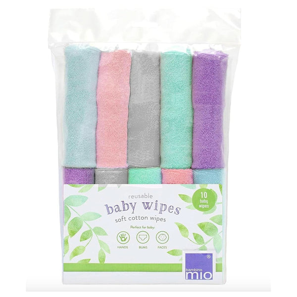 Bambino Mio, Wiederverwendbare Baby-Feuchttücher - Basic - Umweltfreundlich, Frei Von Chemikalien, Doppelseitig, Waschbar, 10Er-Packung, Cloud - Verpackung Kann Variieren