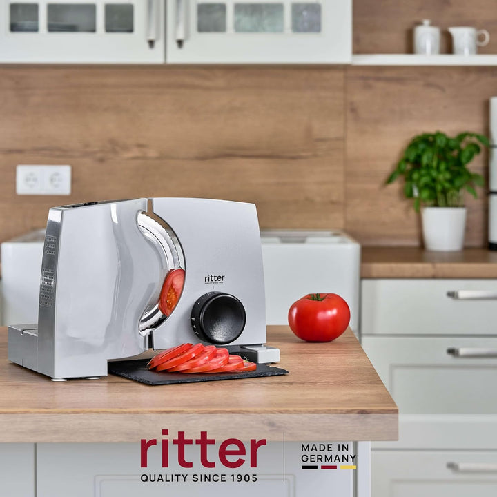 Ritter Nova 1 Duo plus Elektrischer Allesschneider & Schneidemaschine Aus Metall Mit Eco-Motor, Made in Germany, Grau