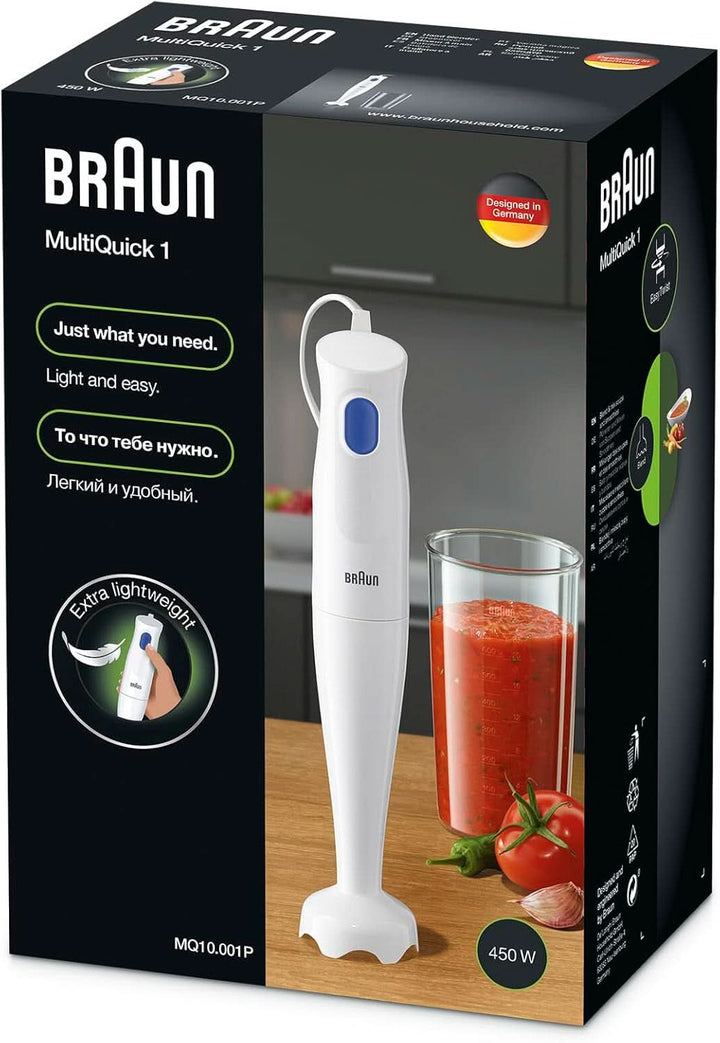 Braun Stabmixer MQ10.001PWH + Messbecher 600 Ml, 5 Jahre Service, Leicht, Easytwist-System Zum Einfachen Wechseln Des Zubehörs, Splash Control-Technologie Ohne Spritzer