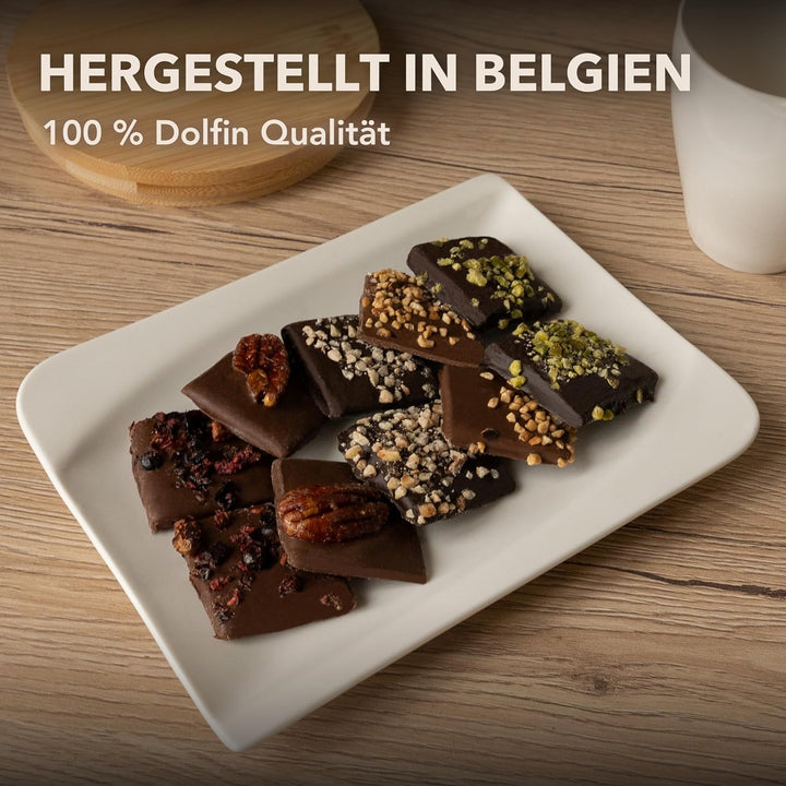 Dolfin Karamell & Schokolade - Zartbitterschokolade Mit Gerösteten Haselnüssen - Hausgemachter Gesalzener Butterkaramell Und Frische Nüsse - Süßigkeiten, Geschenk - Hergestellt in Belgien, 200 G