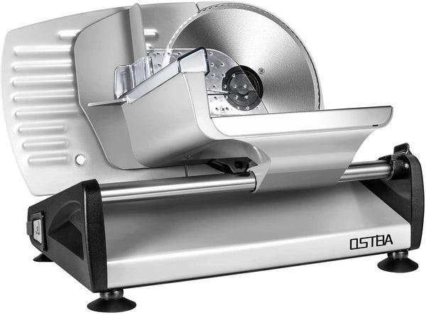 Allesschneider, Elektrischer Mit Eco-Motor, Rostfreies Edelstahlmesser,Wurstschneidemaschine Mit Einstellbare Schnittstärke(0-15Mm),Käse Brotschneidemaschine, 150 W,Silbermetallic