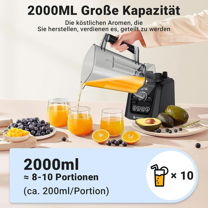 AMZCHEF 4-IN-1 Standmixer Hochleistungsmixer - 2L Standmixer Mit 3D Klingen Crush in Sekunden Technologie Für Shakes, Smoothies, Eis Crushen, Mahlen - 32000 UPM Blender Mixer Für Die Küche | Schwarz