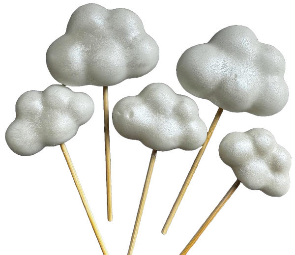 Lot de 5 décorations comestibles en pâte à sucre, Nuages ​​blancs